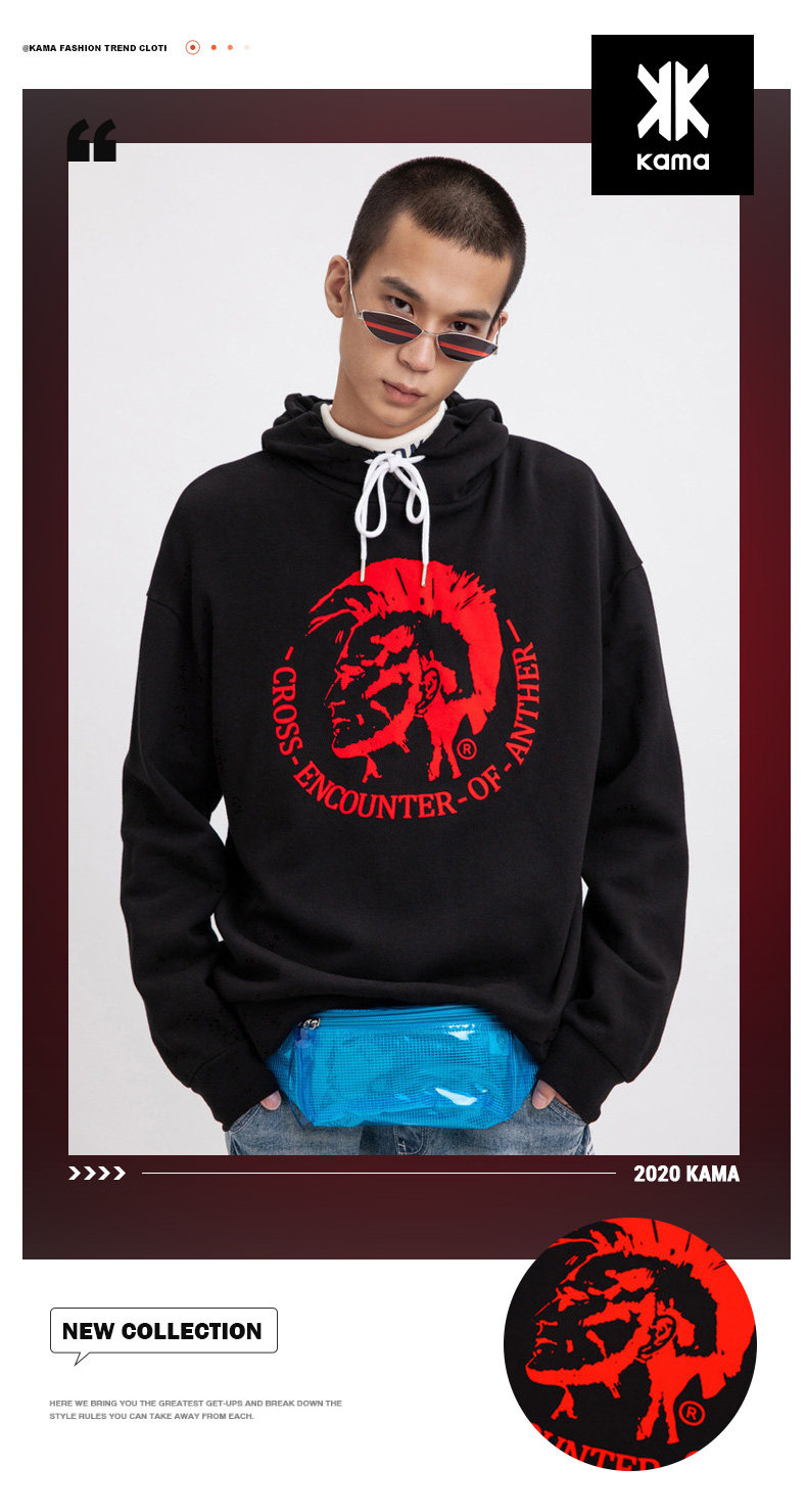 KAMA/卡玛 男士秋冬加厚款 圆领/连帽印花卫衣 图1