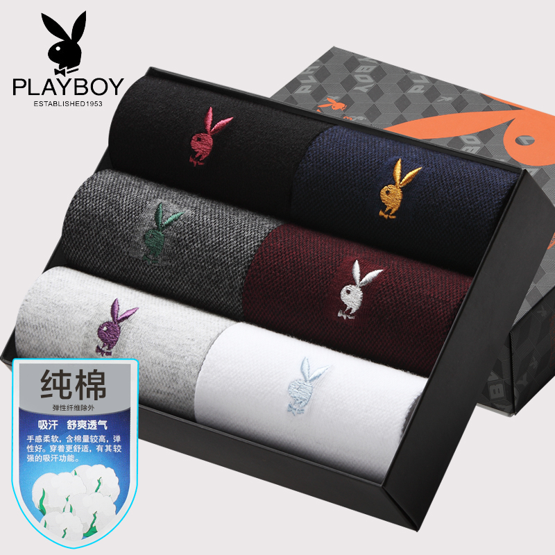 Playboy socks men's socks pure cotton cotton deodorant sweat-absorbing breathable mesh tube socks summer thin stockings men