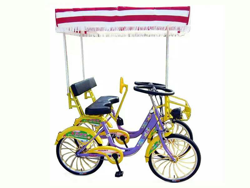 Aowirt 22 inch townhouse single row tandem bike 2 people couple car four wheel steering scenic sightseeing car