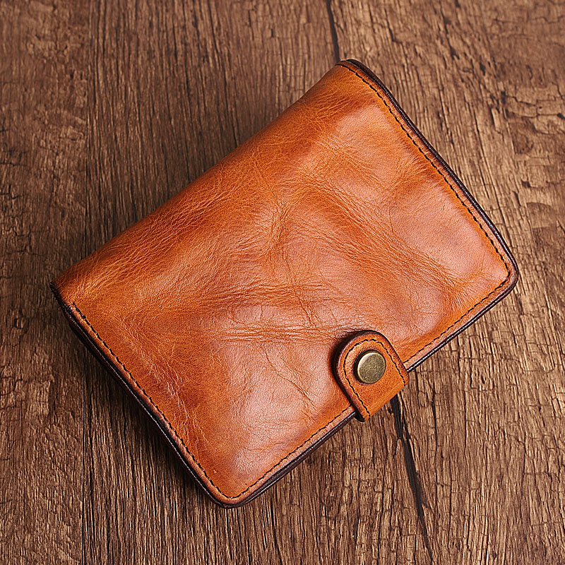 Original Retro Buckle Head Layer Bull Leather Short Clip Men and women Fashion delicate Vertical Folds Genuine money clip