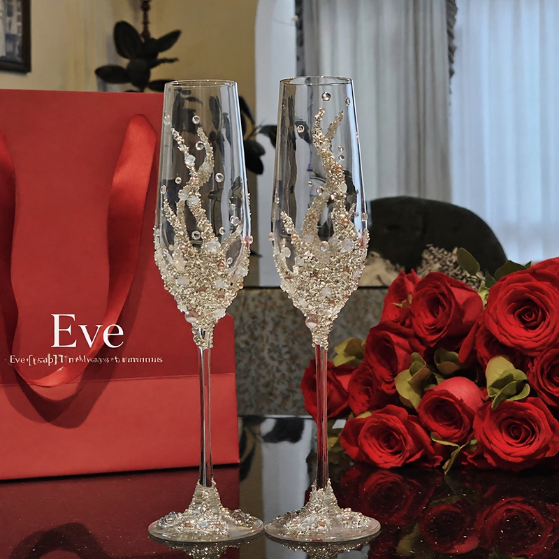 High-End Wedding Toast Glasses, Wedding Gift, Finished DIY Gift for the Bride, Best Friend, Engagement, Newlywed, Crystal Cup Gift Box High-End Wedding Toast Glasses, Wedding Gift, Finished DIY Gift for the Bride, Best Friend, Engagement, Newlywed, Crystal Cup Gift Box