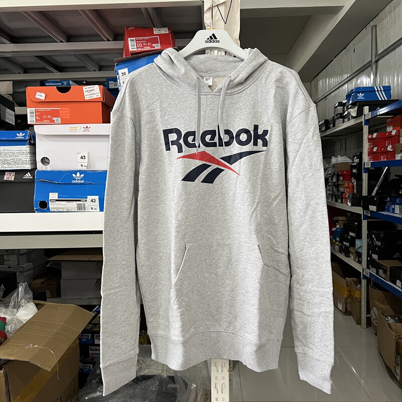 Reebok Men's Pure Cotton Knitted Terry Printed Classic Logo Hooded Pullover Sweatshirt Fk2662