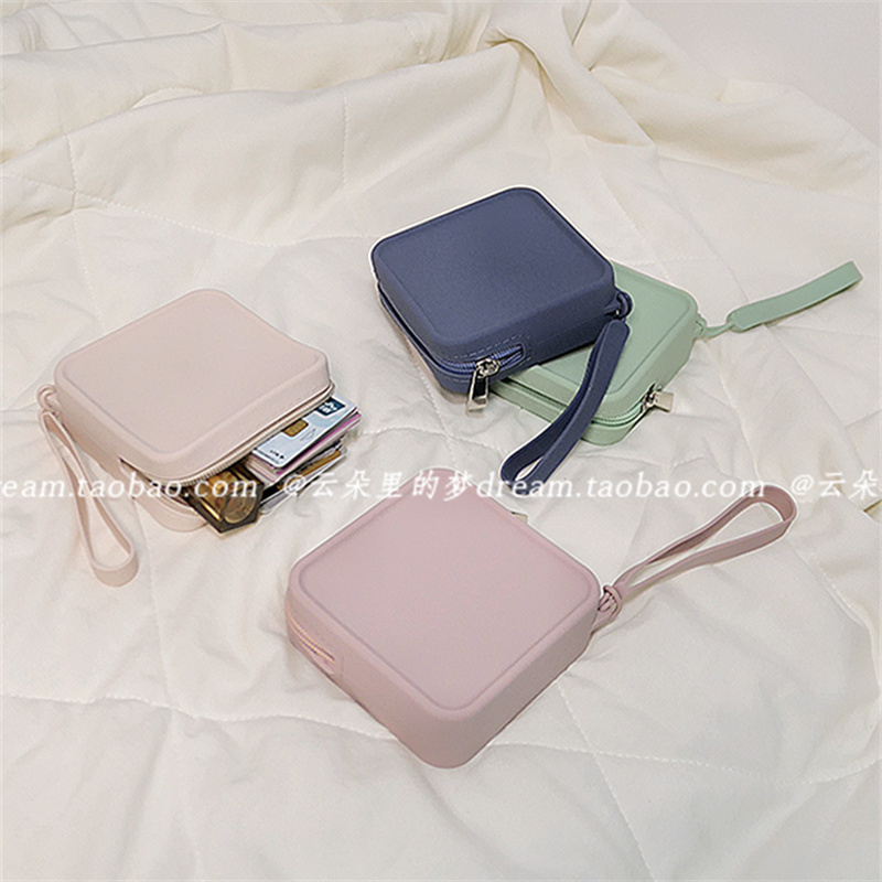 Mini Id Storage Bag, Silicone Small Square Bag with Lanyard, Coin Purse, Bluetooth Earphone Case, Portable Zipper Card Holder