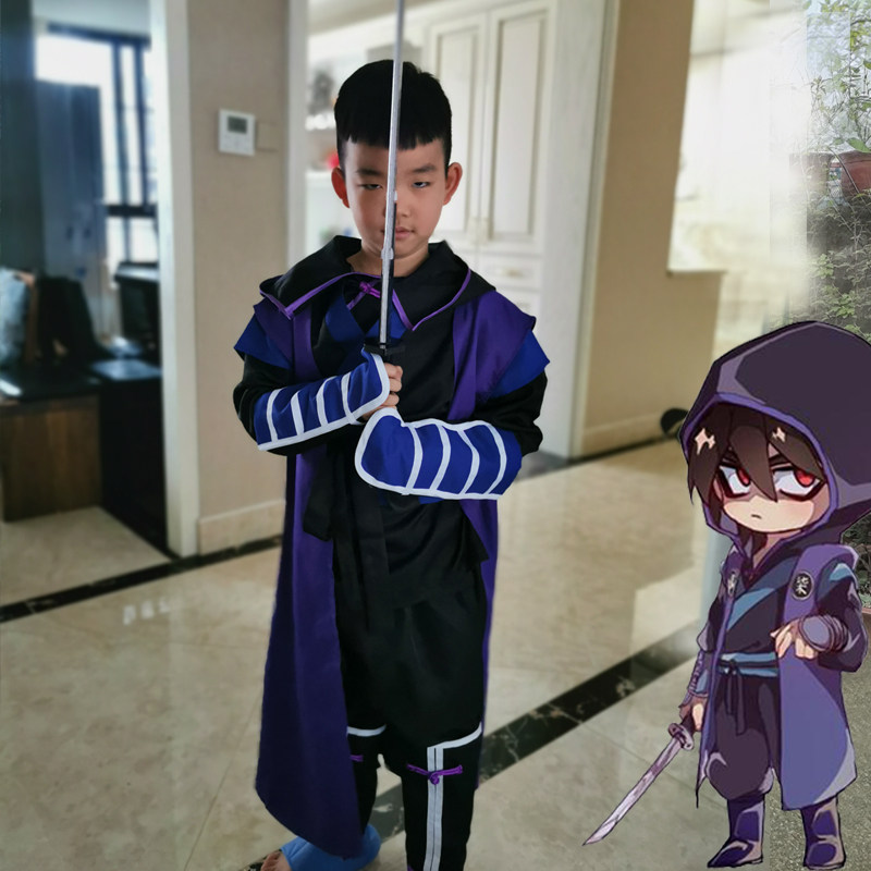 Five-six-seven assassin suit child samurai seven cos costume trench coat full set purple clothes Wu 567 set