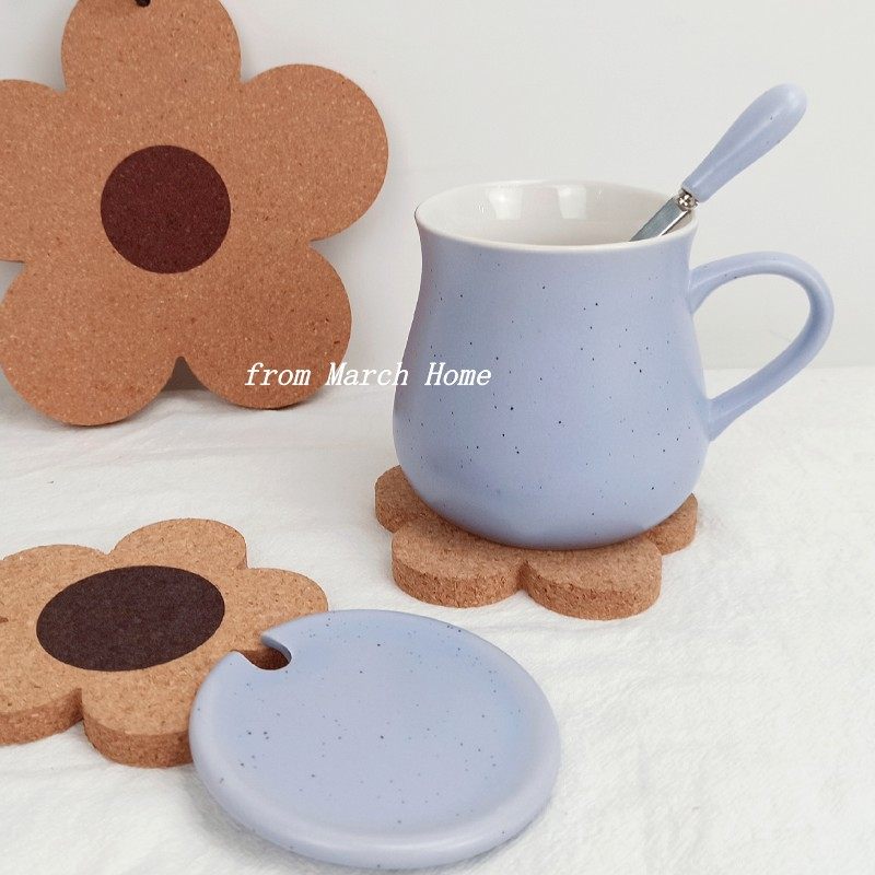 Cute Large Capacity Ceramic Cups Girls Milk Breakfast Cup Creative Mark Cups Students With Cover Spoon Water Cup Customizable-Taobao