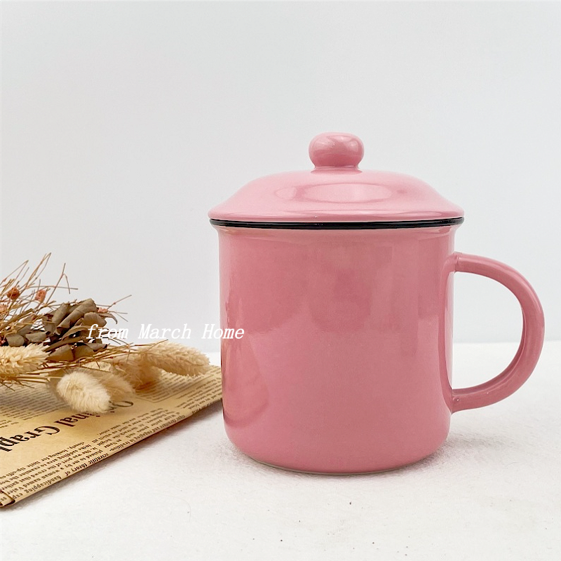 Cute girls enamel cup with lid couple for cup mark cup student large capacity ceramic water glass custom with gift box