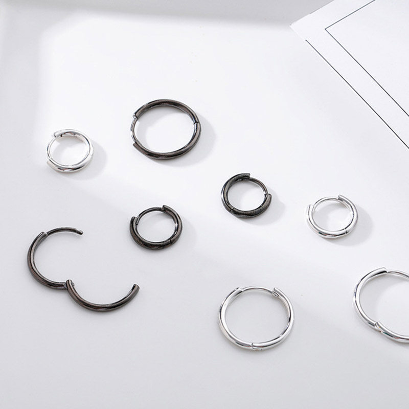S925 sterling silver solid circle earrings women's men's earrings trendy men's small earrings black ear buckle ear bone nail couple