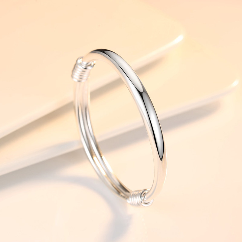 Solid silver bracelet female sterling silver 999 push-pull pure silver bracelet adult baby anklet glossy handmade custom bracelet
