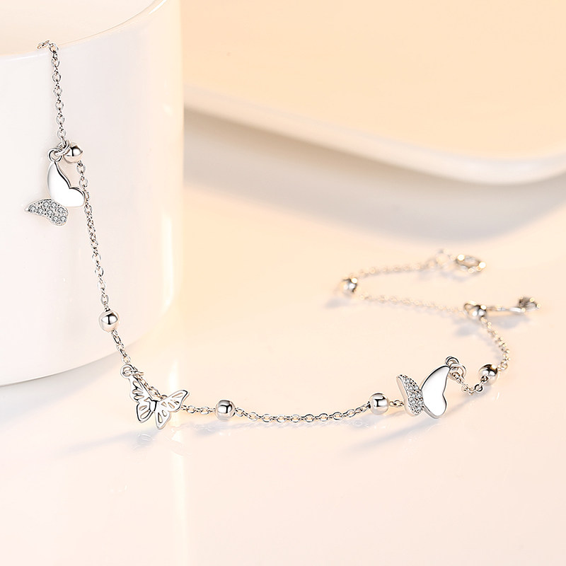 Silver anklet women's 2021 new trendy butterfly anklet women's sexy 925 sterling silver ins niche design for girlfriend