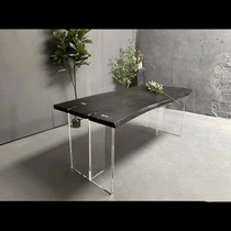 Wabi-sabi wind Acrylic suspended dining table Restaurant island table Log workbench Office desk Simple fashion display table