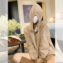 Kinsu One Card with its Color Even Hat Sweater Woman 2022 Early Spring Han Edition Loose Cashmere Thickened Warm Knit Blouse