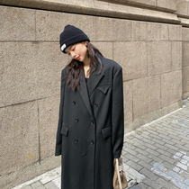 Kinsu One Suit Woman 2022 Chunqiu Han Edition Loose Thickened Western Suit Medium Long Style Wind Clothing Leisure Jacket Tide