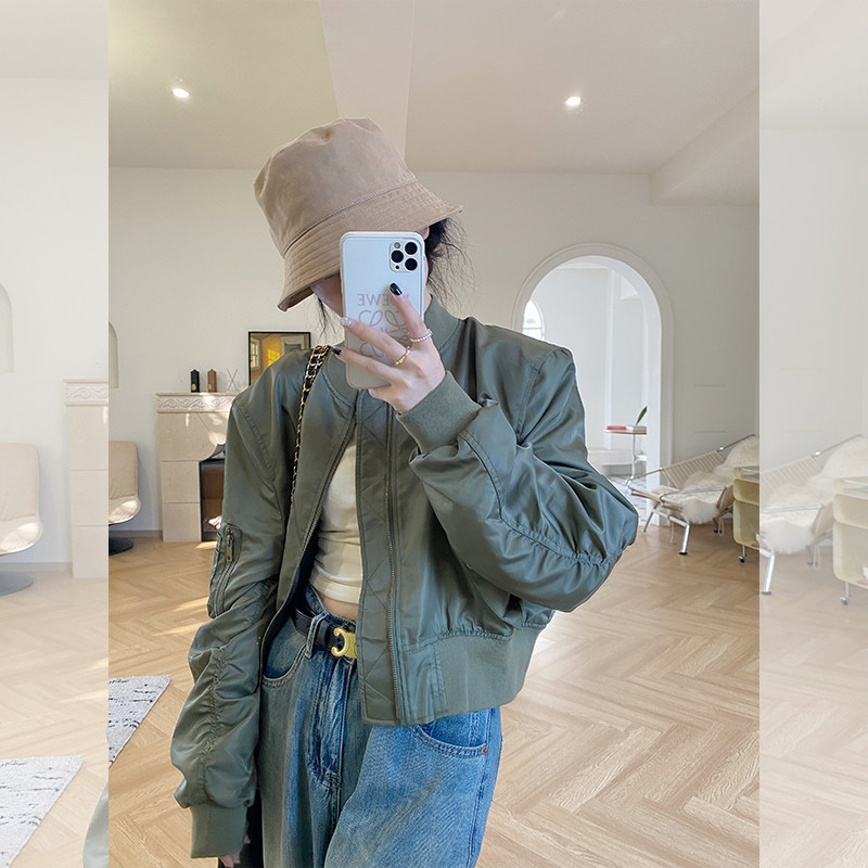 Jinsu Yijun green baseball uniform female 2023 spring Korean version casual oversize short coat jacket tops