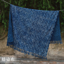 Shuijiafang nappe batik faite à la main pur coton Miao teint en bleu tissu châle tapis de thé pur coton bricolage tissu