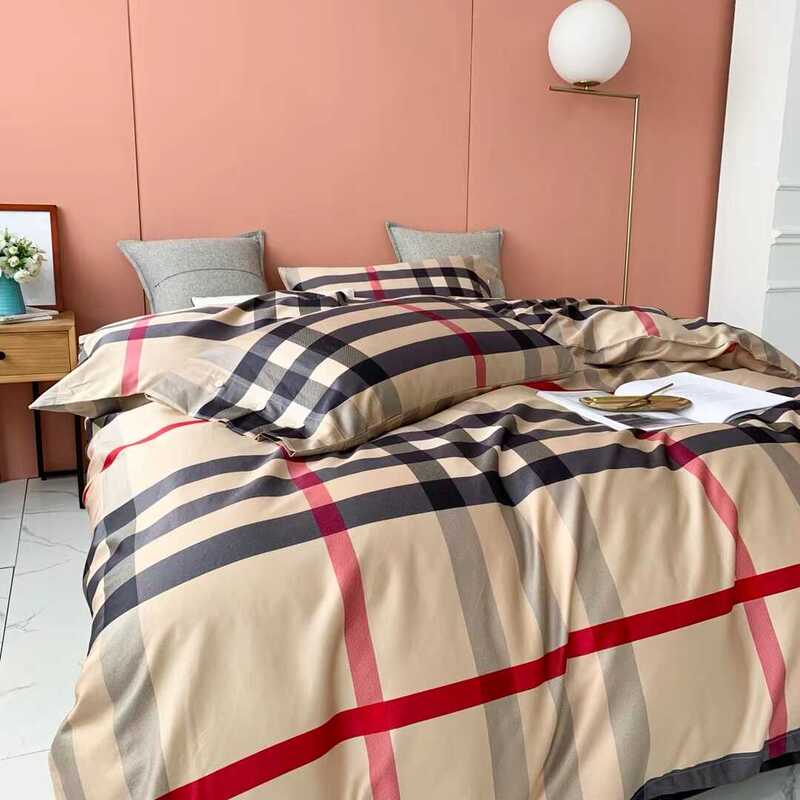High-End Striped Burberry-Style Plaid 80-Count Long-Staple Cotton Four-Piece Set Pure Cotton Bedding Luxury 1.8m