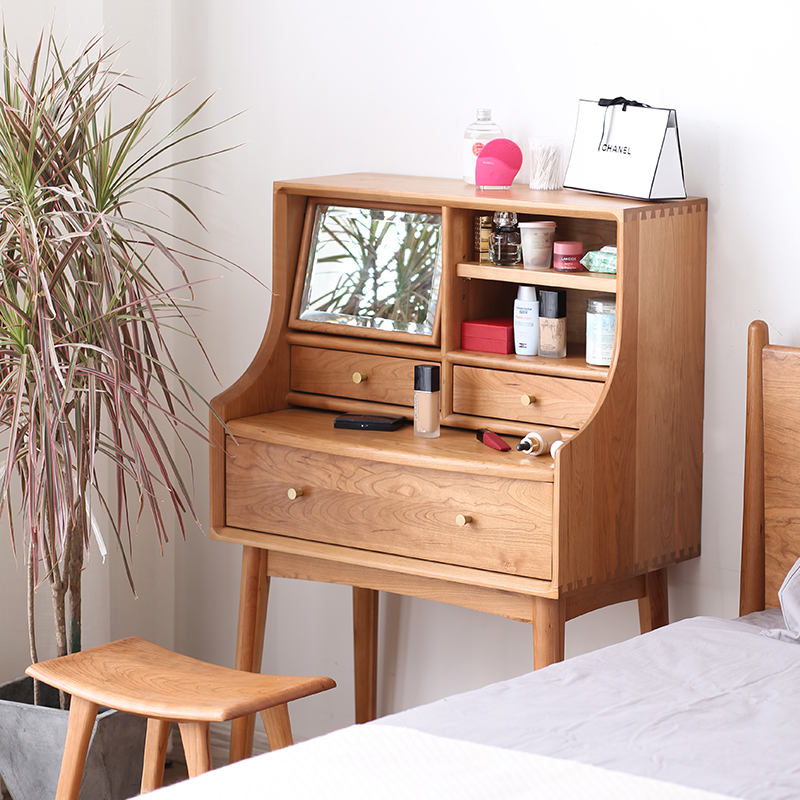 Nordic solid wood dressing table bedroom small apartment modern minimalist cherry wood Japanese-style storage multi-functional dressing table