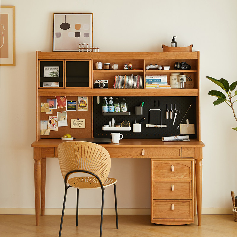 Maruko Story solid wood desk bookshelf one desk home Japanese desk cherry wood double computer desk