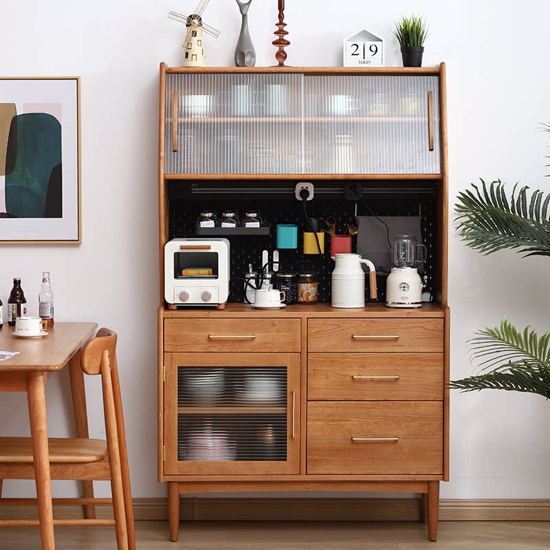 Maruzi Nordic solid wood sideboard against the wall high cabinet Japanese home kitchen cupboard cherry wood narrow shape