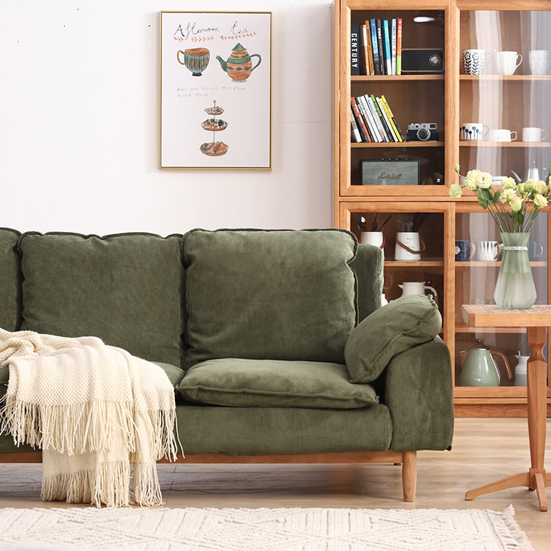 Nordic sofa art Japanese three-seat combination living room small apartment simple modern corduroy retro cherry wood