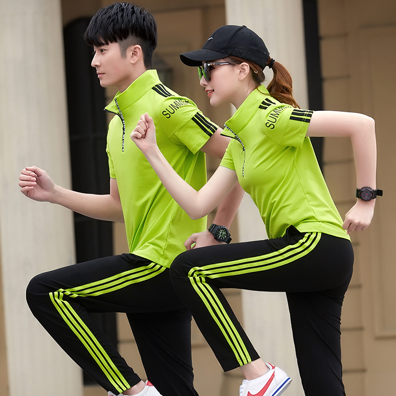 Summer lovers short sleeve long pants sports suit for men and women with two sets of running bodybuilding walking fashion casual suits
