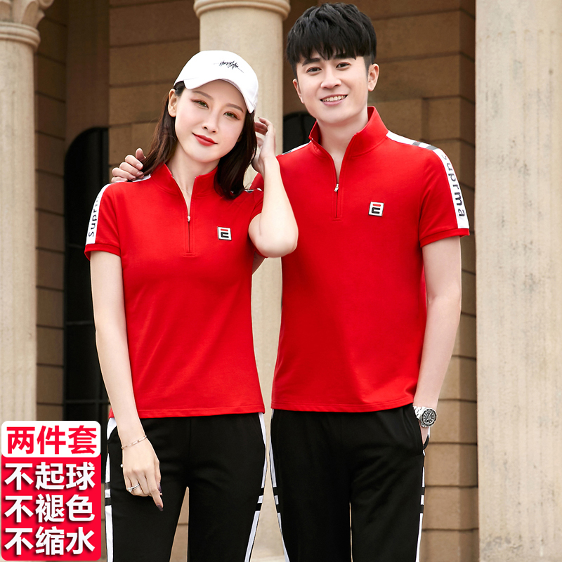 Couples wear sports suits short-sleeved trousers women's summer two-piece fashion casual sportswear men's running square dance