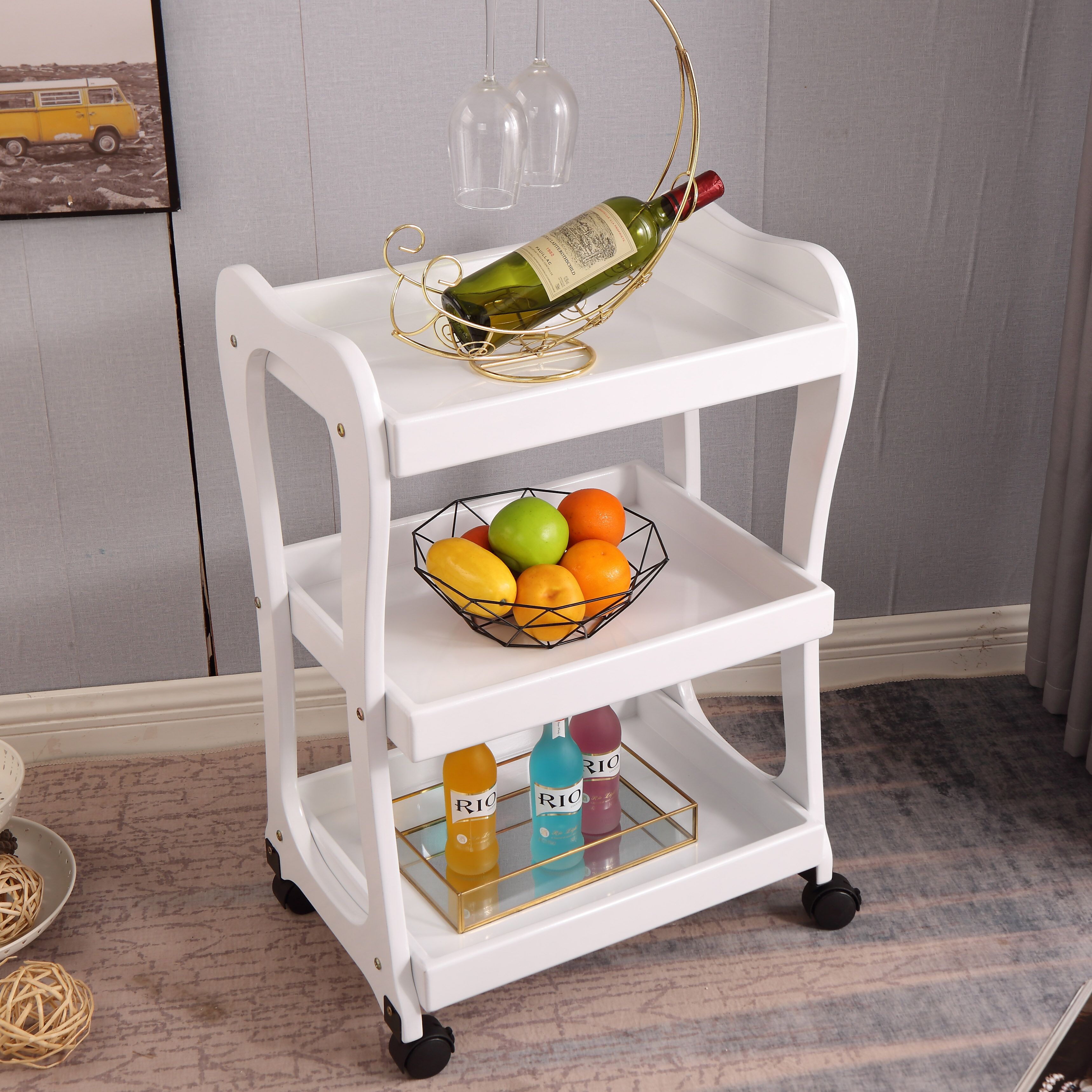 High-end solid wood beauty cart Beauty salon Trolley Rack Small Bubble Instrument Shelf Triple Hand Push Tool Car