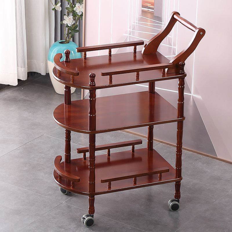 Eurostyle Solid Wood Delivery Dining Car Hotel Mobile Trolley Beauty Salon Small Cart 4S Store Exhibition Caravan Object Storage Racks