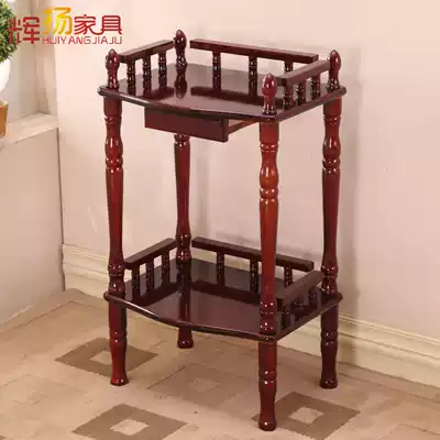 Chinese style solid wood tea table mahjong table side corner shelf flower rack phone rack drinking water rack tea bar Machine