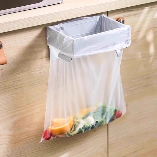 Kitchen garbage bag holder foldable plastic bag rack