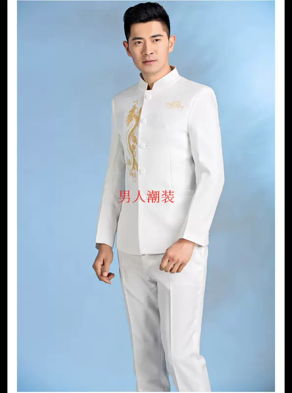 Áo dài nam đứng cổ áo thêu rồng quốc phục trang phục hợp xướng Trang phục nam chủ nhà biểu diễn phù hợp với bộ