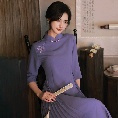 Элитное качественное весеннее ципао, элегантное платье, 2025 года, тренд сезона, изысканный стиль