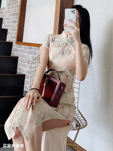 Легкое кружевное летнее ципао, короткий рукав