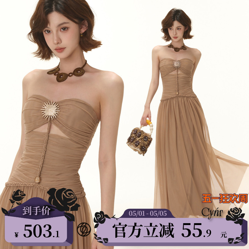 Cynr Original Design Greek Goddess Style Sexy Tube Top Hot Girl Dress Woven Rope Waist Slimming Long Dress