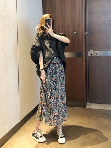 Ретро шифоновая длинная тонкая юбка, французский ретро стиль, А-силуэт, коллекция 2023, подходит для подростков