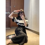 鱼余 Летнее черное платье для отдыха, 2023, свободный крой, по фигуре