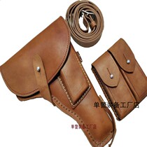  The first layer of cowhide 54 three-piece set double-row bullet cover old-fashioned retro oblique strap waist pistol cover film and television props