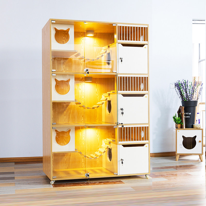 Pet shop display cabinet solid wood Cat Cabinet three-story villa glass two-story Cat House Cat House Cat House sending sample breeding cage