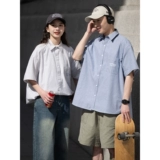 BELLKENIDEA Простая вертикальная полосатая рубашка с короткими рукавами с древним силуэтом и простой вертикальной полосой.