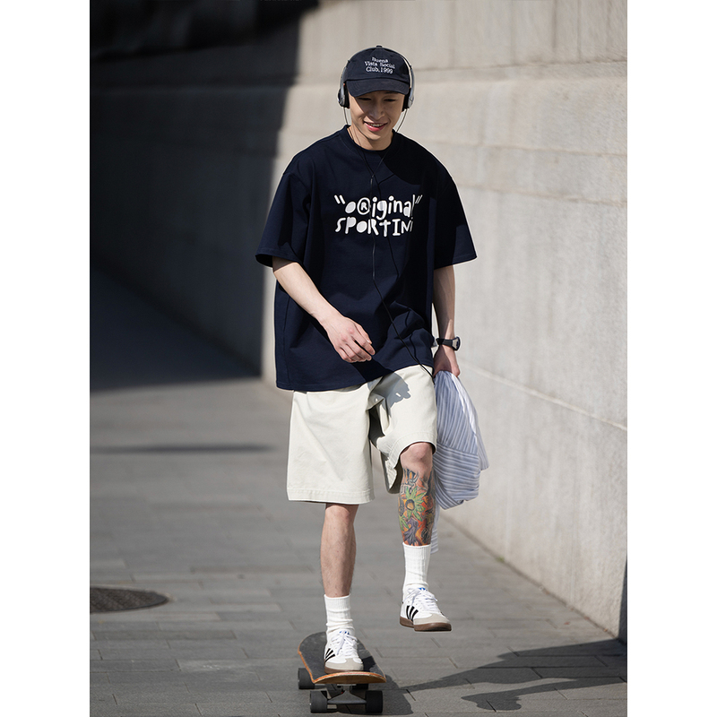 Bellkenidea Pure Cotton Loose Fit Fun Letter Print Graphic Print Casual Versatile Couple Short-Sleeve T-Shirt