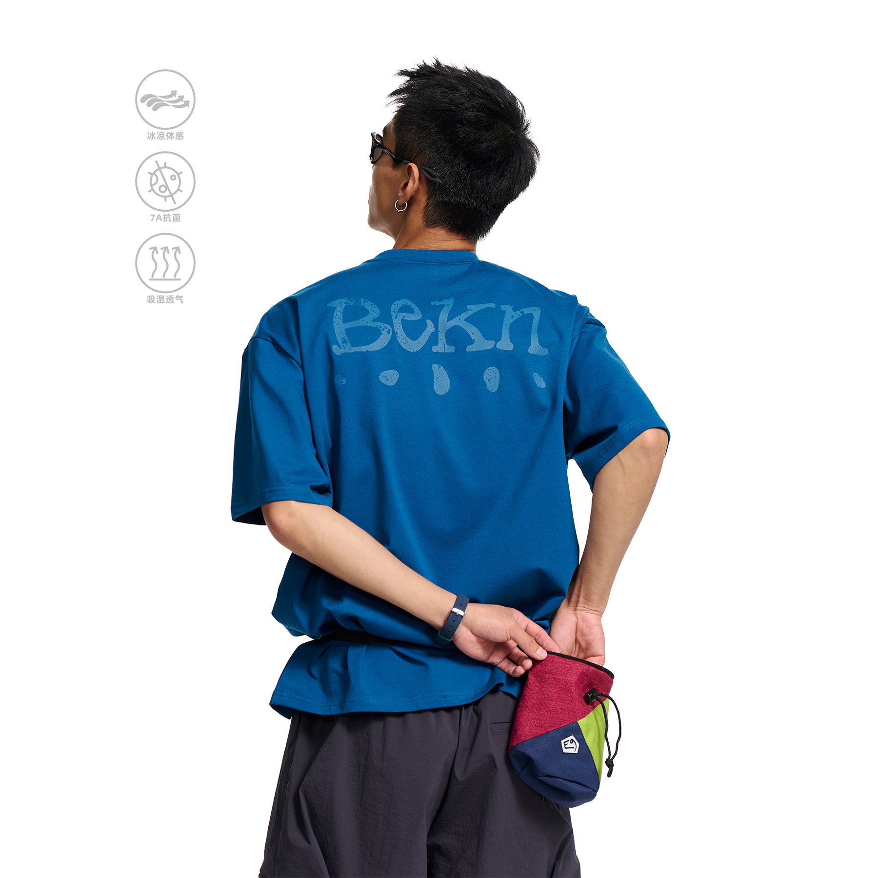 BELLKENIDEA 户外7A抗菌抗湿速干短袖宽松百搭徒步运动短袖T恤男