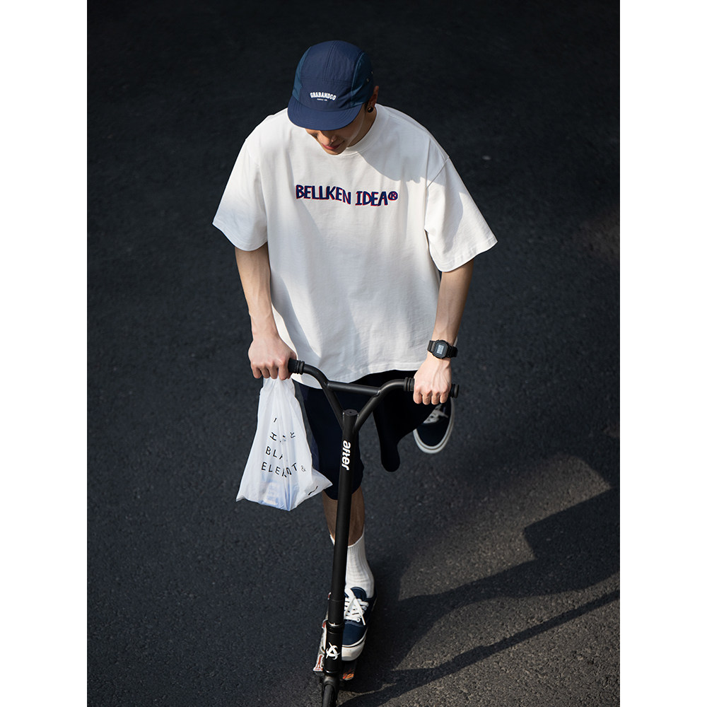 Bellken Morning studio Day of relaxation 260g Heavy-pound combed cotton T-shirt male printed short sleeve mistress