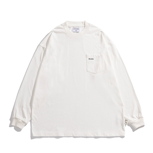 Bellken тяжелый вес 300G Японская простая сплошная рубашка с твердым цветом для мужчин и женщин, древний модный карман с длинным рукавом t