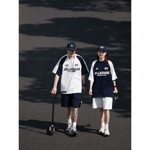 Хлопковая классическая ретро спортивная трендовая футбольная форма подходит для мужчин и женщин, оверсайз, короткий рукав