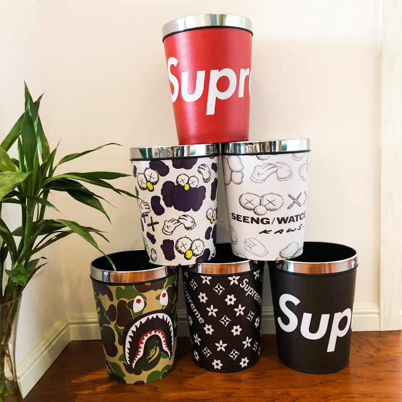 Tide brand home cartoon leather waterproof trash can living room bedroom cute large classification dry and wet garbage storage bin