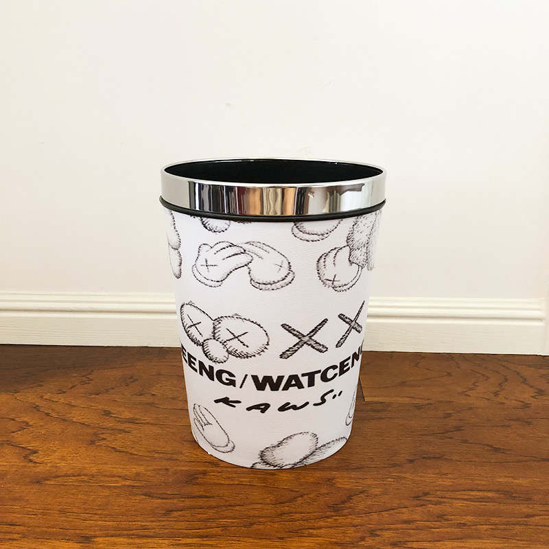 Tide brand cute cartoon dry and wet classification waterproof leather trash can home living room kitchen without cover round storage bucket