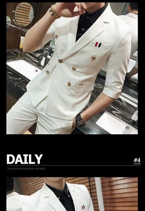 Phù hợp với nam bảy điểm phù hợp với tay áo phù hợp với Hàn Quốc Slim tay áo phù hợp với chín điểm quần tây đám cưới hai mảnh giản dị đồ vest