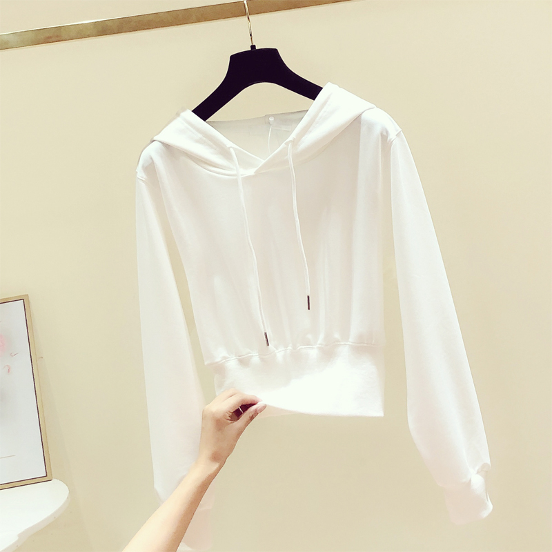 Brand Discount Women's Clothing, Clearance Sale, Stylish Drawstring Hooded Short Waist-Cinching Sweatshirt for Women, Spring and Autumn Thin Style, Trendy