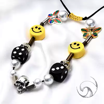 (Official)EVAE pearl dice smiley face silver necklace rocky same style hip-hop tide brand pendant male
