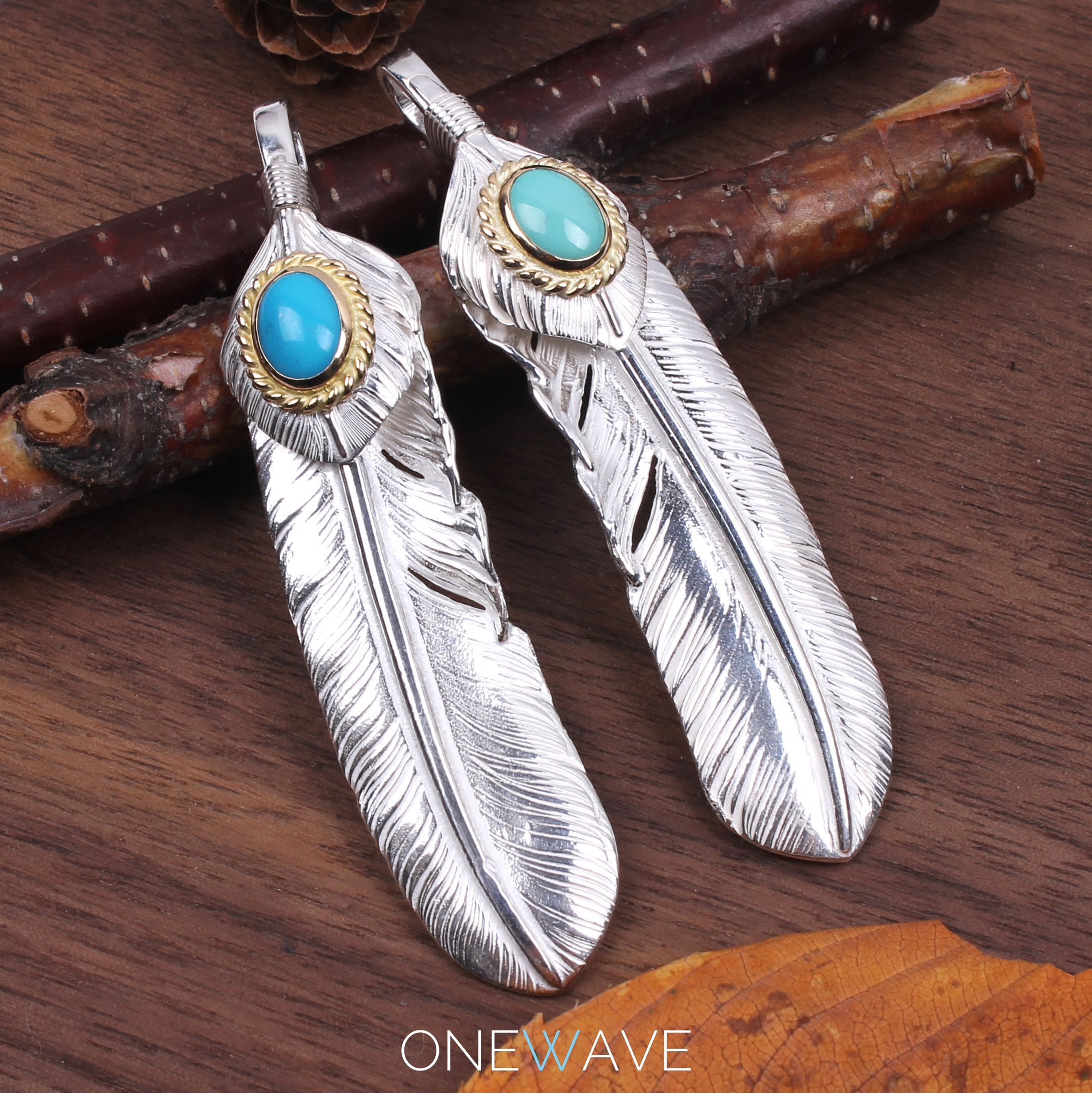 Goros on the gold rope gold line pine feather XL Takaqiao Yu necklace pendant