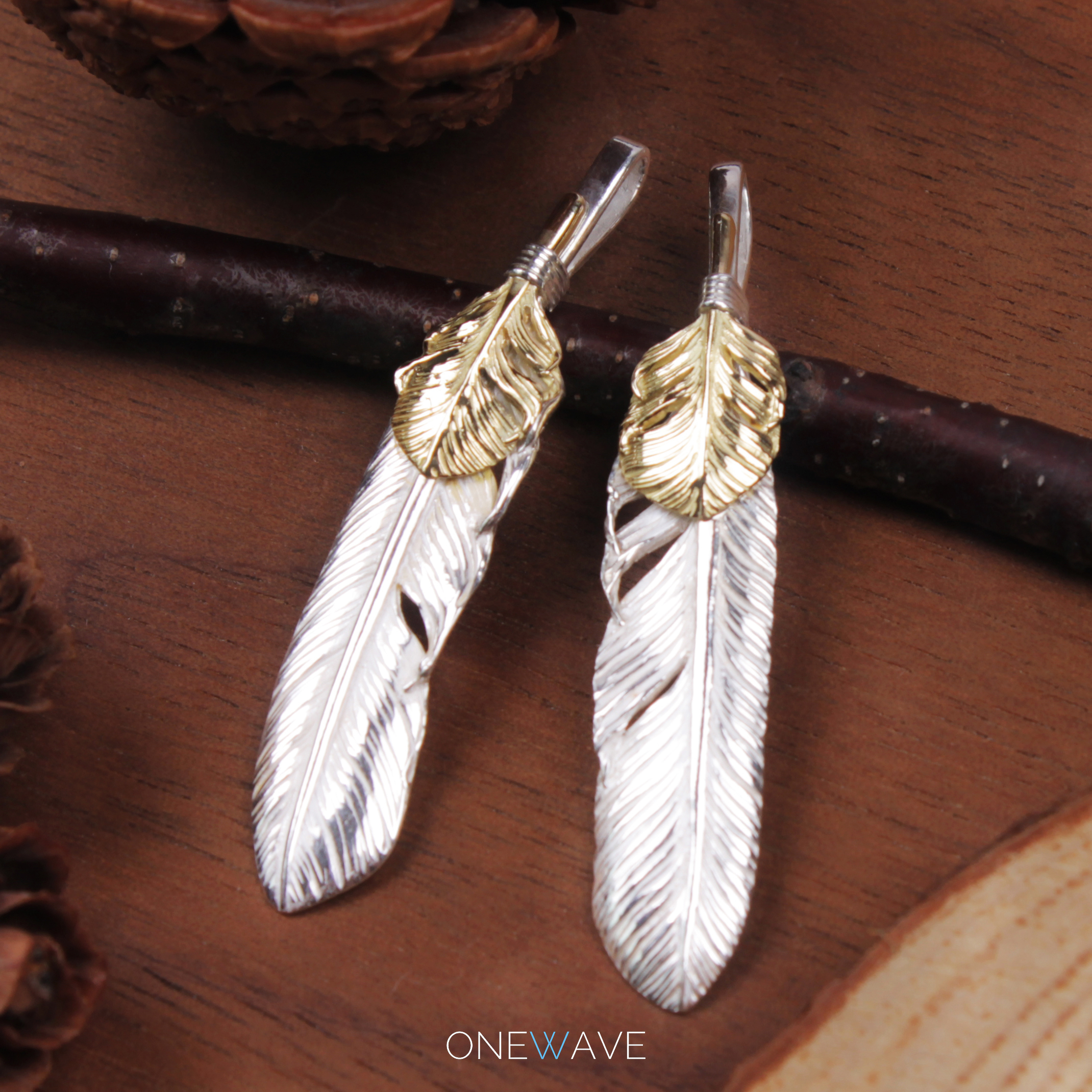 (on the way) KEN KIKUCHI KIKUJI KIJU Golden Bay Feather Small Upper Gold Necklace Pendant